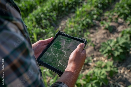 Rural Farmer Analyzing Crop Maps on Digital Tablet