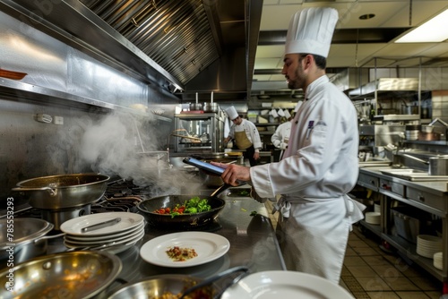 Culinary Expert Preparing Dish in Restaurant Kitchen