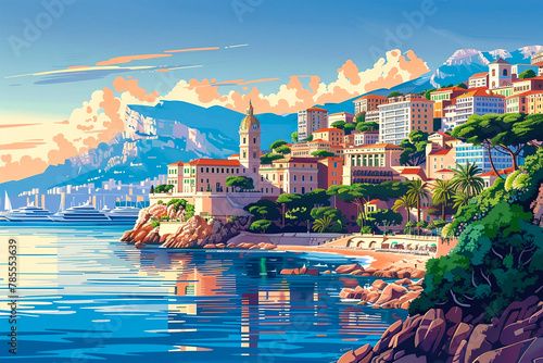 Monaco flat vector skyline illustration