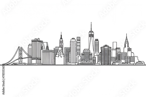 New York City Line Art Stroke Outline Illustration Vector Black and White
