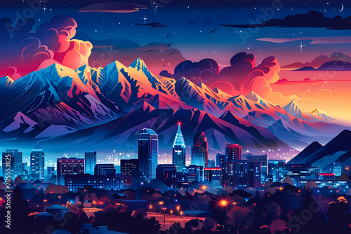 Salt Lake City Flat Vector Skyline Illustration photo