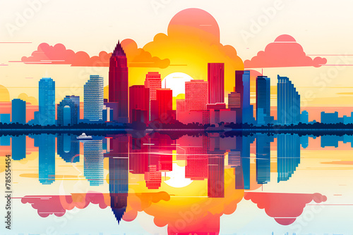 Tampa flat vector city skyline sunset illustration