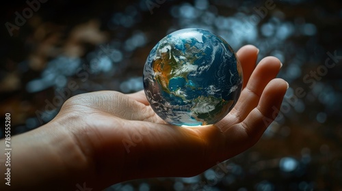 Earth Globe: A photo of a persons hand spinning a small Earth globe