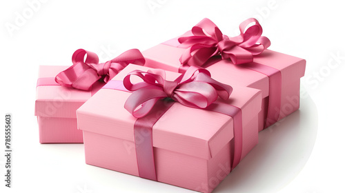 A set of gift boxes, holiday presents isolated on white ,Pink giftboxes with ribbons isolated on white background