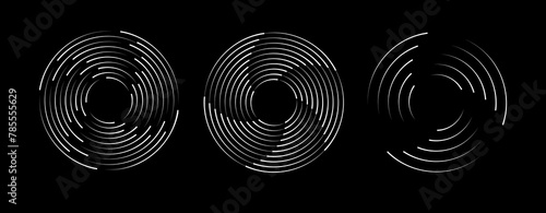 Speed lines in circle form. Radial speed Lines in Circle Form. Black thick halftone dotted speed lines. Technology round Logo. Vector