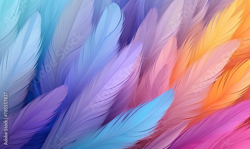 illustration of rainbow colors soft small feathers. Pattern background texture romantic cozy vibe