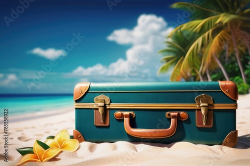 Few vintage suitcases on tropical resort beach at sunny summer day © useful pictures