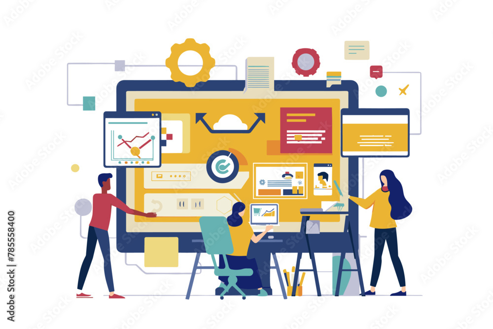 Web and mobile app design development process concept, flat vector ...