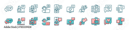 online digital health care consultation icon vector set virtual doctor diagnosis medical signs illustration collection
