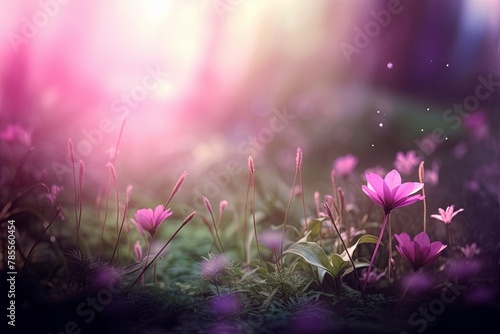 Ethereal spring background. Softly blurred  creating a dreamlike ambiance. This image offers a visual retreat and evokes a sense of freshness  and growth.