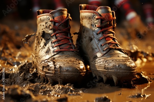close up shot of a rugby player s muddy legs, capturing the intensity and determination of the sport.