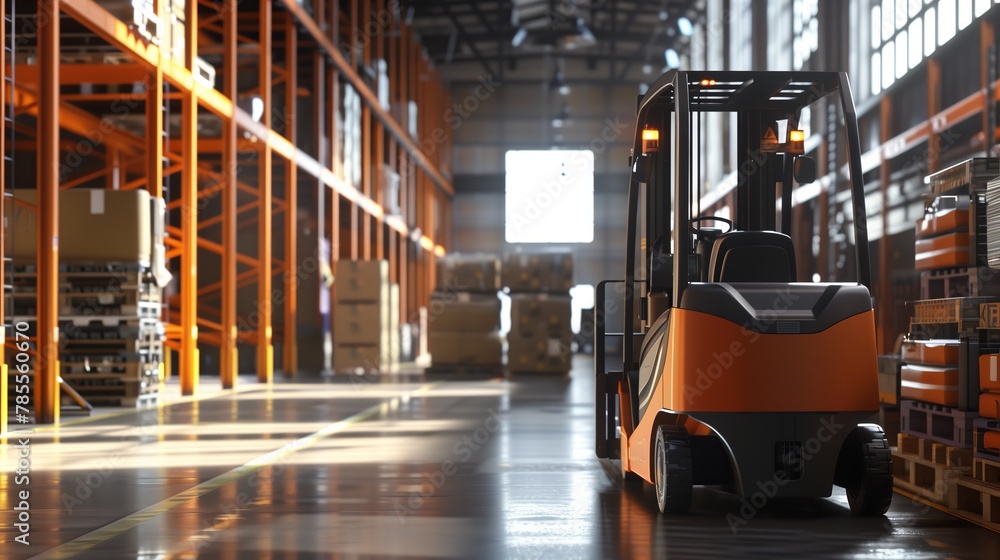 A forklift in a warehouse