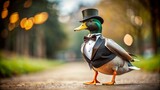 A dapper duck wearing a top hat and bow tie