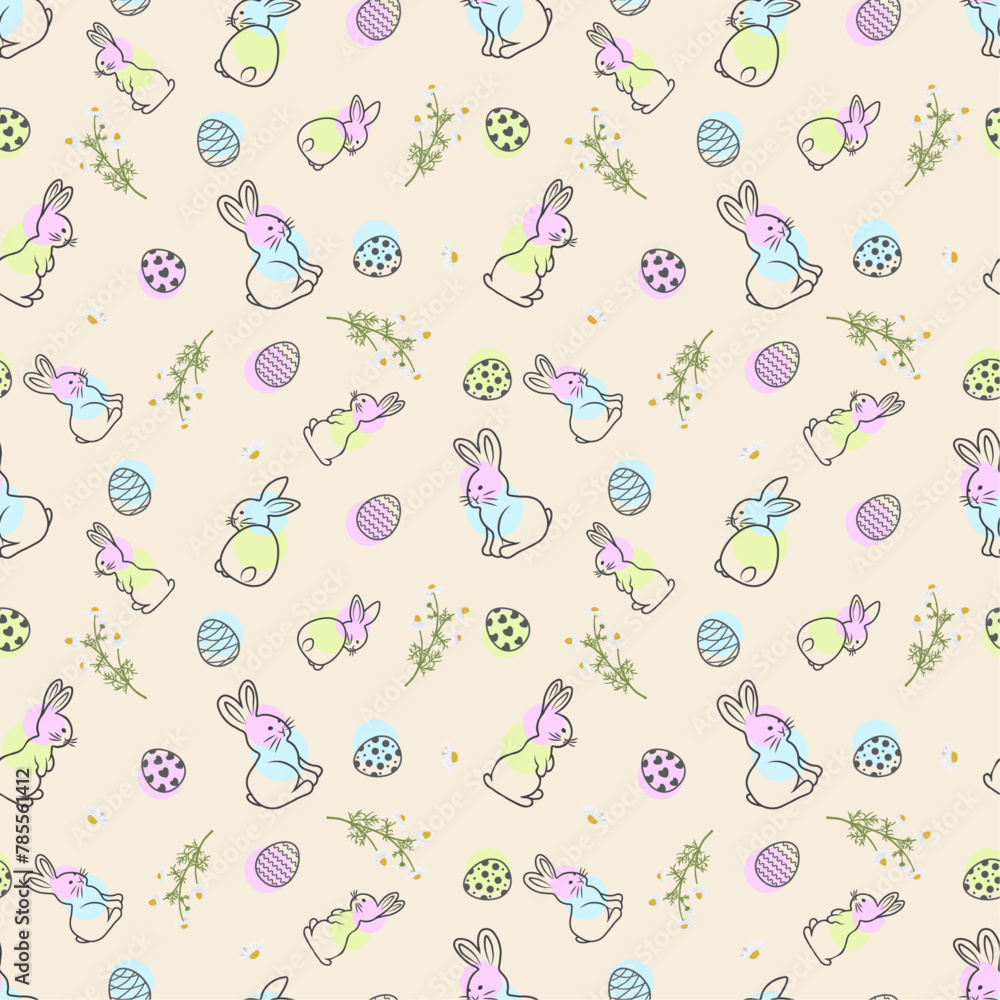 Easter pattern with rabbit and egg
