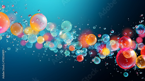 Floating vibrant soap bubbles on colored backdrop, water droplets or oil bubbles suspended underwater .HD wallpaper photo