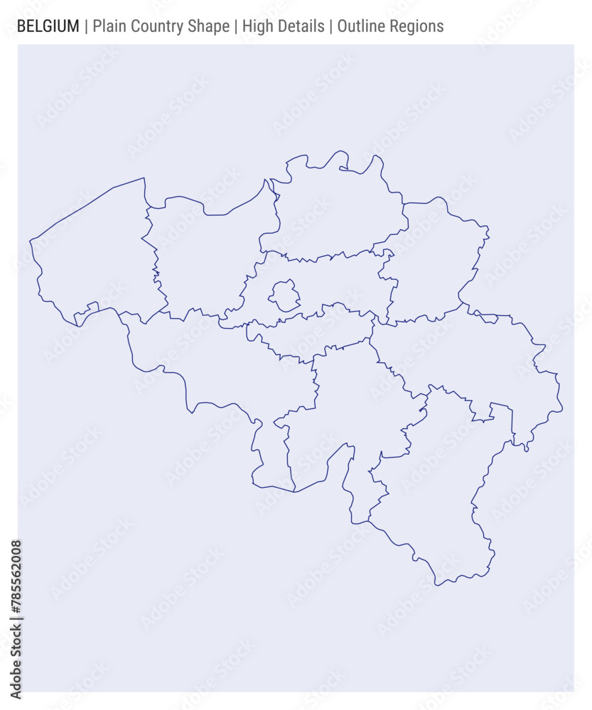 Belgium plain country map. High Details. Outline Regions style. Shape of Belgium. Vector illustration.