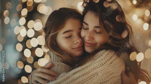 Mother day, cute teen girl hugging mature middle age mum. Love, kiss, care, happy smile enjoy family time. celebrate special occasion, happy birthday, merry Christmas. special day