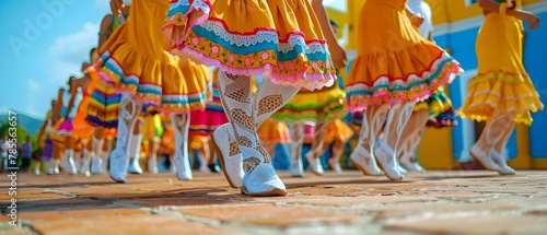 Vibrant Cinco de Mayo Dance Celebration. Concept Mexican culture showcase, festive decorations, traditional dance performance, lively music photo