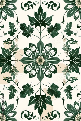 Green and white floral design on white background