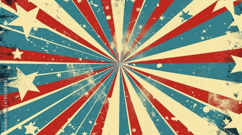 A captivating retro-styled image showcasing a burst of American flag colors and stars, evoking a sense of patriotism and nostalgia