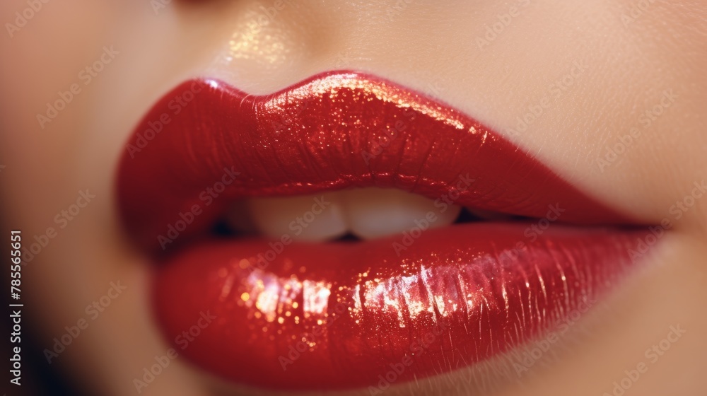 Close-up of shiny lips, their glossiness enhancing the natural charm and attractiveness, beautifully captured in radiant 4k Close-up of shiny lips, their glossiness enhancing the natural charm and attractiveness, beautifully captured in radiant 4k