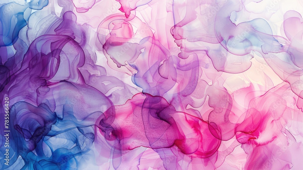 Fototapeta premium Vivid abstract watercolor blend in pink and blue hues.