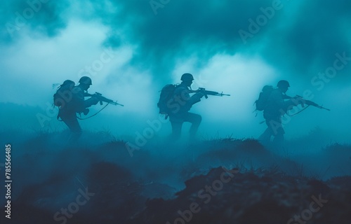 Wallpaper Mural Military fighting scenario with silhouettes against a backdrop of war fog Torontodigital.ca