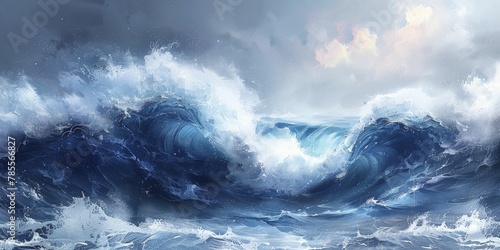 Experience the market's agility through dynamic waves of stocks and bonds, embodying a stormy ocean scene in a mesmerizing watercolor painting. photo