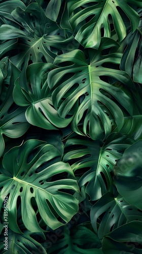 exotic greenery with detailed texture of tropical monstera plant leaves