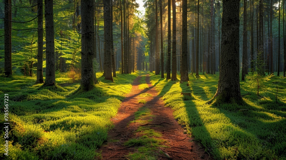 Obraz premium Path cutting through lush green forest