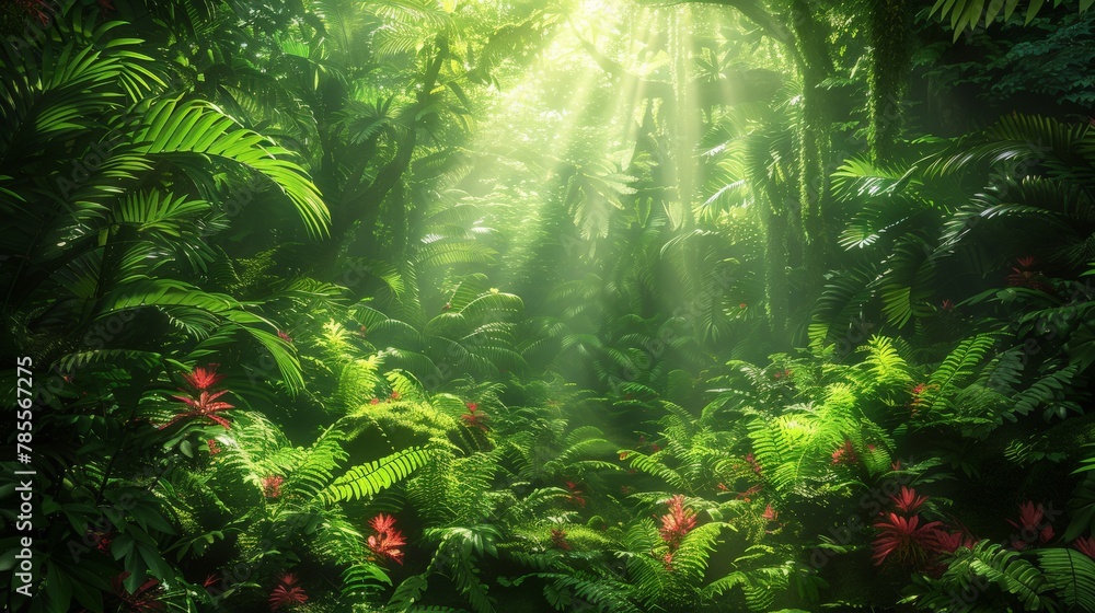 Verdant forest teeming with lush vegetation Verdant forest teeming with lush vegetation