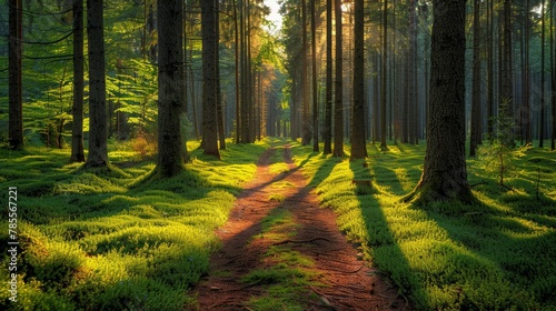 Path cutting through lush green forest