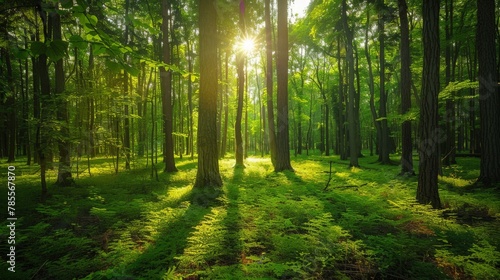 Sun shining through trees in forest © BrandwayArt