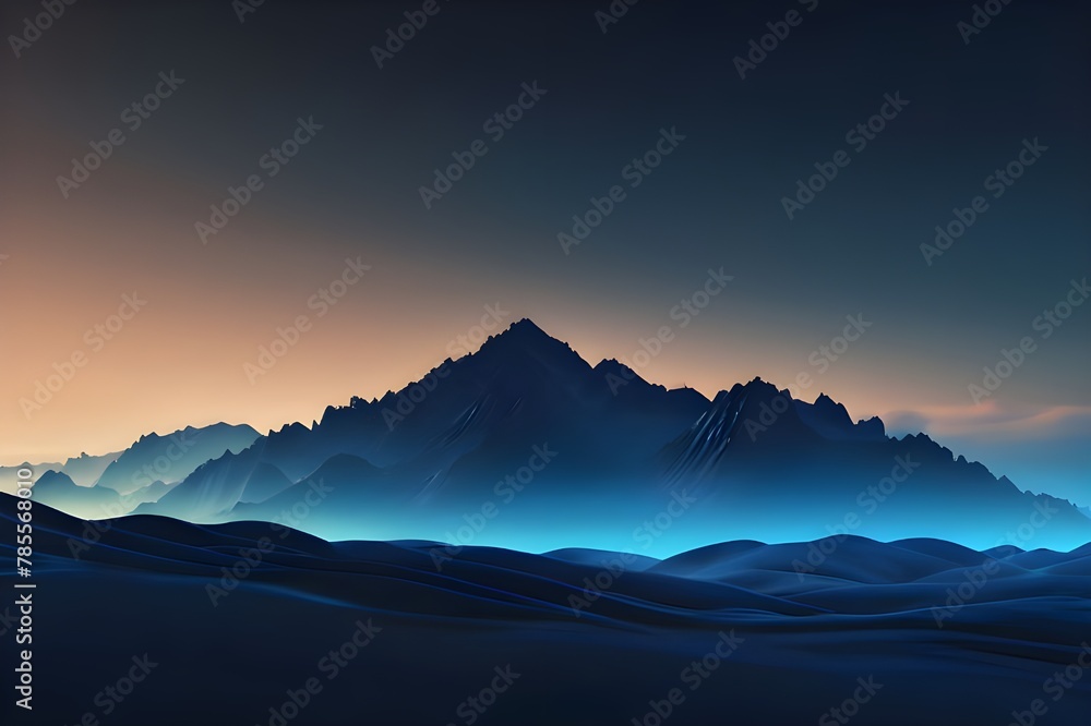 sunrise in the mountains with blue smooth light
