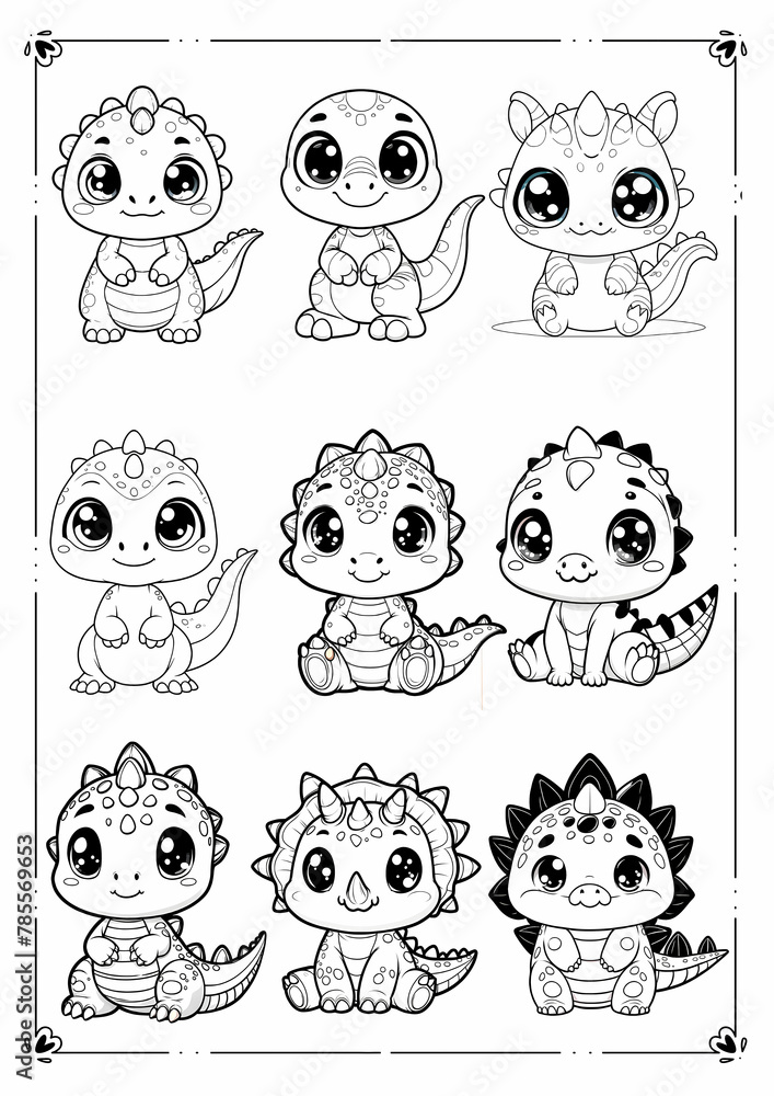 cute dinosaurs for coloring,
dinosaurs for children,
dinosaur stripes,
Cartoon dinosaur on paper.
Generative ai illustrations.
