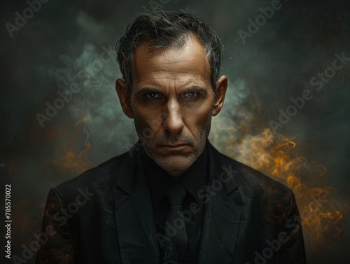 Businessman in suit and tie with smoke background