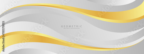 White abstract background with wave geometric lines shiny gold color
