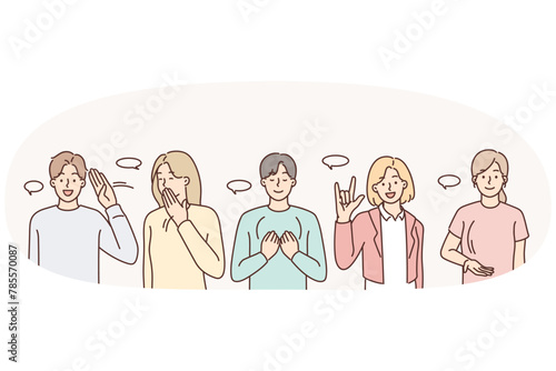 Diverse people communicate using sign language