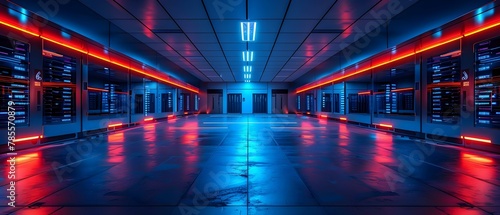 High-Tech Data Center Hub: Digital Security's Frontier. Concept Data Center Operations, Network Security, Cloud Computing, Cybersecurity Best Practices, Data Privacy