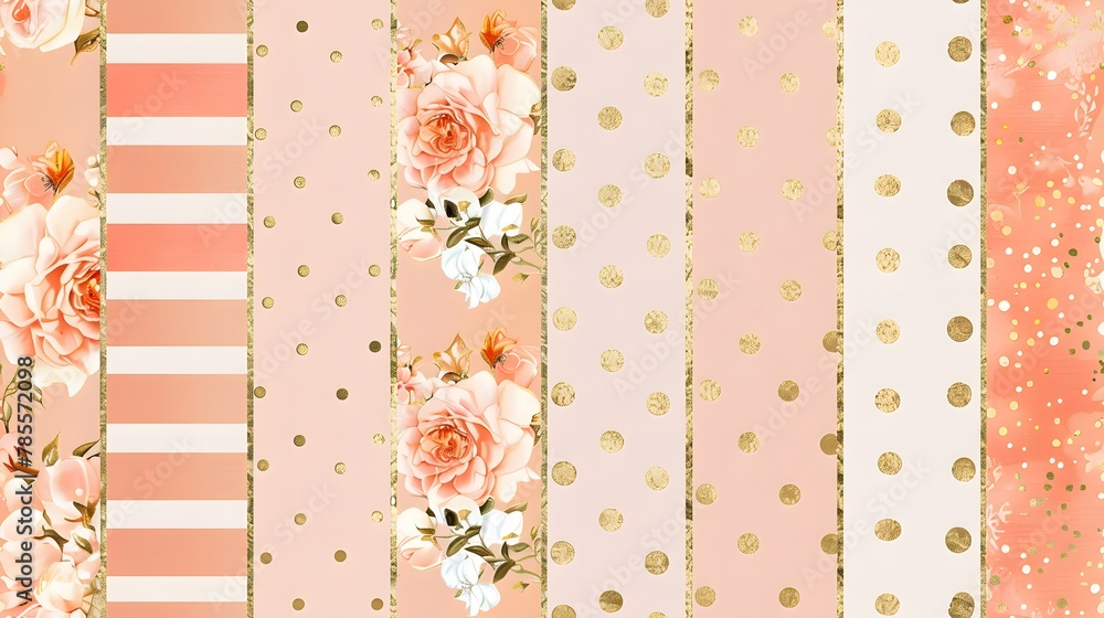 Fototapeta premium Pink and Gold, Peach Digital Paper, Blush and Gold Scrapbook Paper seamless