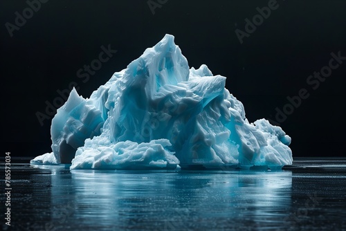 The melting iceberg with a dark backdrop, depicting the notions of global warming and embedded high risk save the world and space, Generative AI.