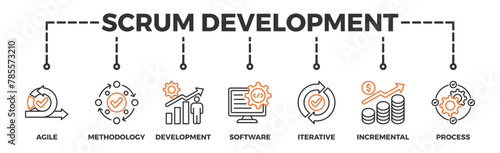 Scrum development banner web icon illustration concept with icon of agile, methodology, development, software, iterative, incremental and process