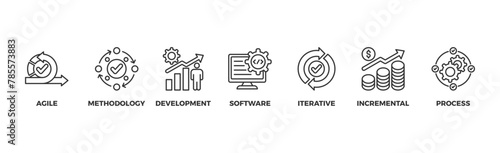 Scrum development banner web icon illustration concept with icon of agile, methodology, development, software, iterative, incremental and process