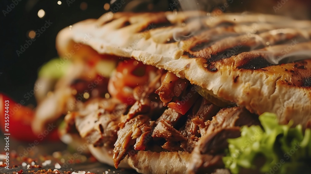 chicken shawarma doner sandwich with flying ingredients and spices chicken shawarma doner sandwich with flying ingredients and spices