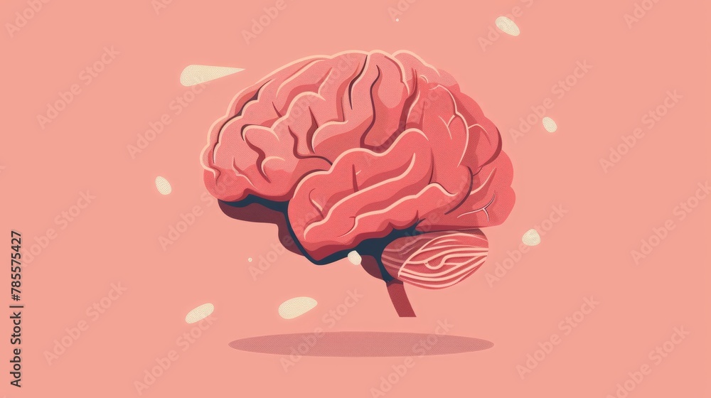 Stylized Brain Illustration in Flat Design Generative AI