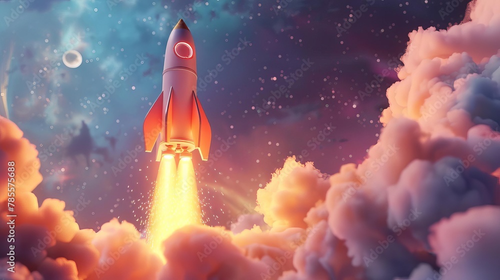 rocket taking off made with advanced technology components space exploration concept 3d illustration rocket taking off made with advanced technology components space exploration concept 3d illustration