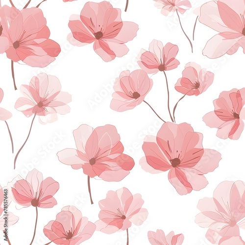 Wallpaper Mural Pink flower pattern, seamless repeating pattern, white background, cute, soft pink, simple shapes, minimalist style Torontodigital.ca
