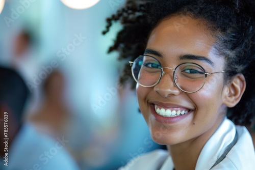 Smiling Young Doctor. Portrait of a smiling young doctor during a seminar, radiating professionalism and warmth.