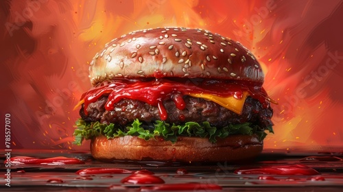 Whimsical Illustration of a Tipsy Burger Generative AI photo