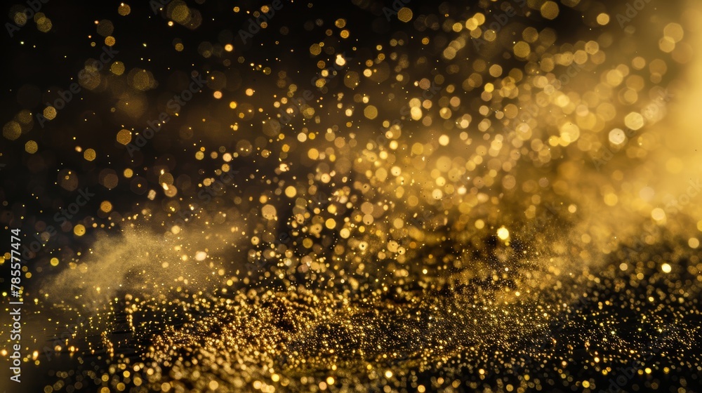 Golden Dust Sparkling on a Dark Black Background Generative AI Golden Dust Sparkling on a Dark Black Background Generative AI